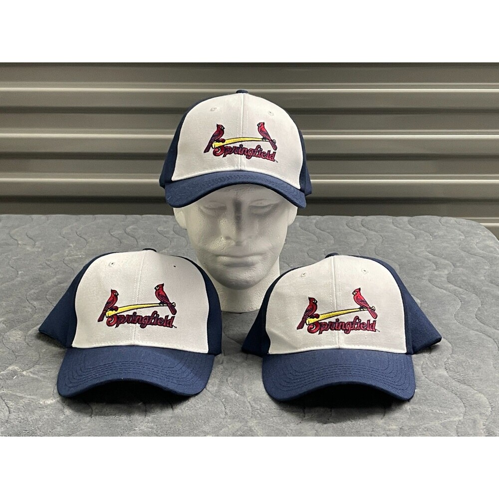 Lot of 3 Springfield Cardinals Baseball Hat Double Birds Blue & White Adj Cap